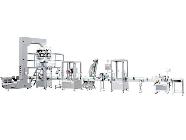 干果灌裝（帶卡盤式自動灌裝）封罐旋蓋貼標噴碼線
